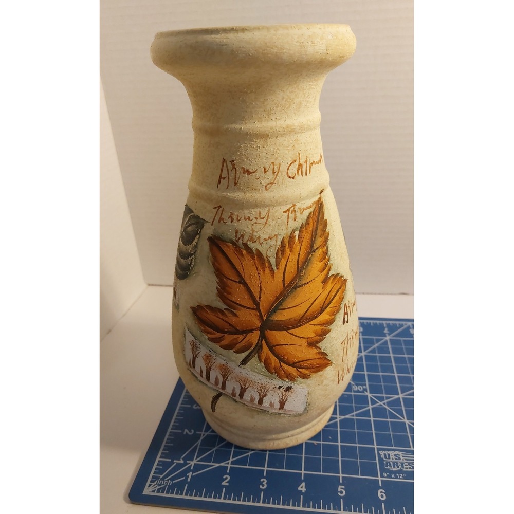 Vintage Hosley Pottery Vase Urn Rough Texture Leaf Pattern 10"tall